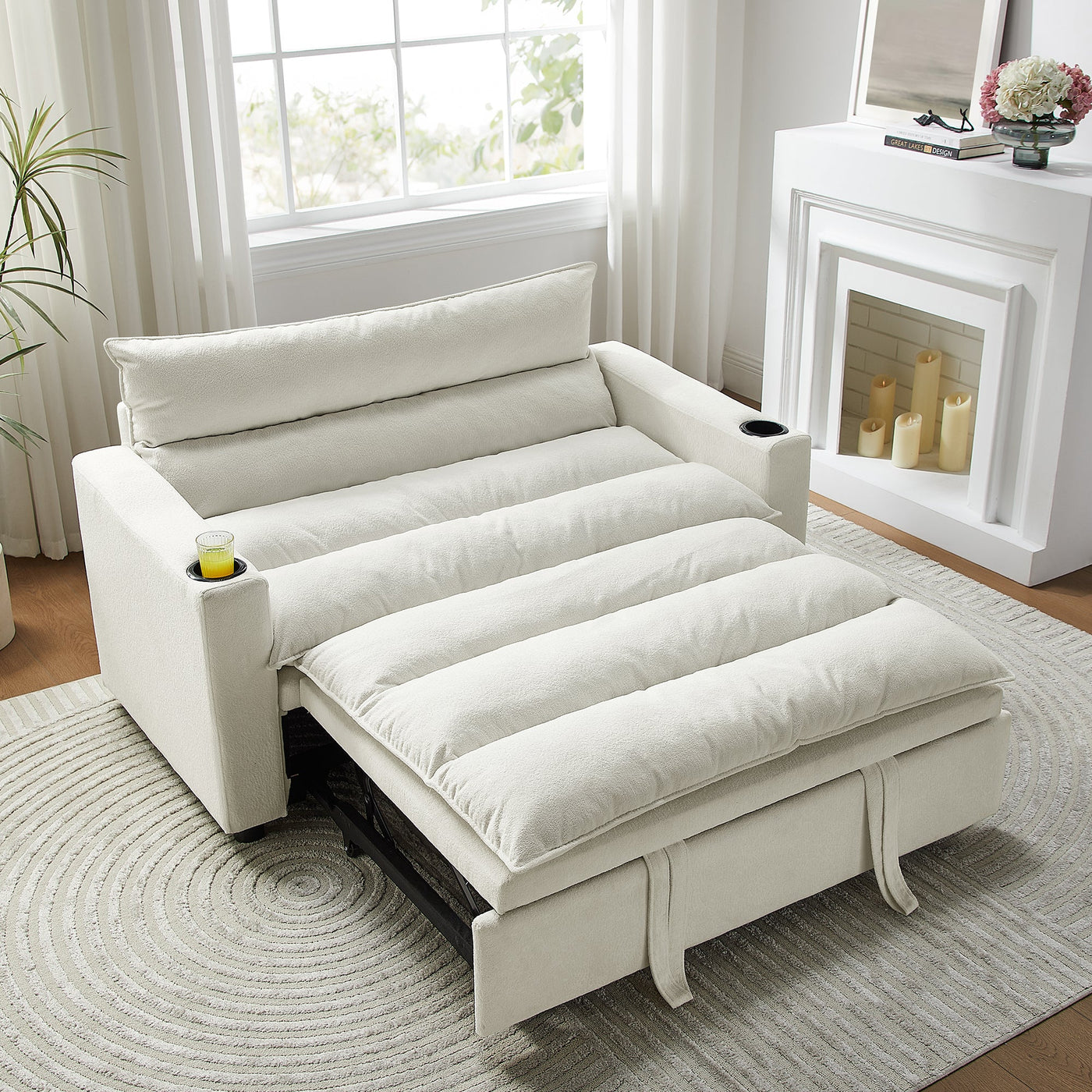 Convertible Sofa Bed, 3-in-1 Multi-Functional Velvet Sleeper Couch Pull-Out Bed, 47'' Loveseat Chaise Lounge with Adjustable Backrest ,  Living Room, Small Space