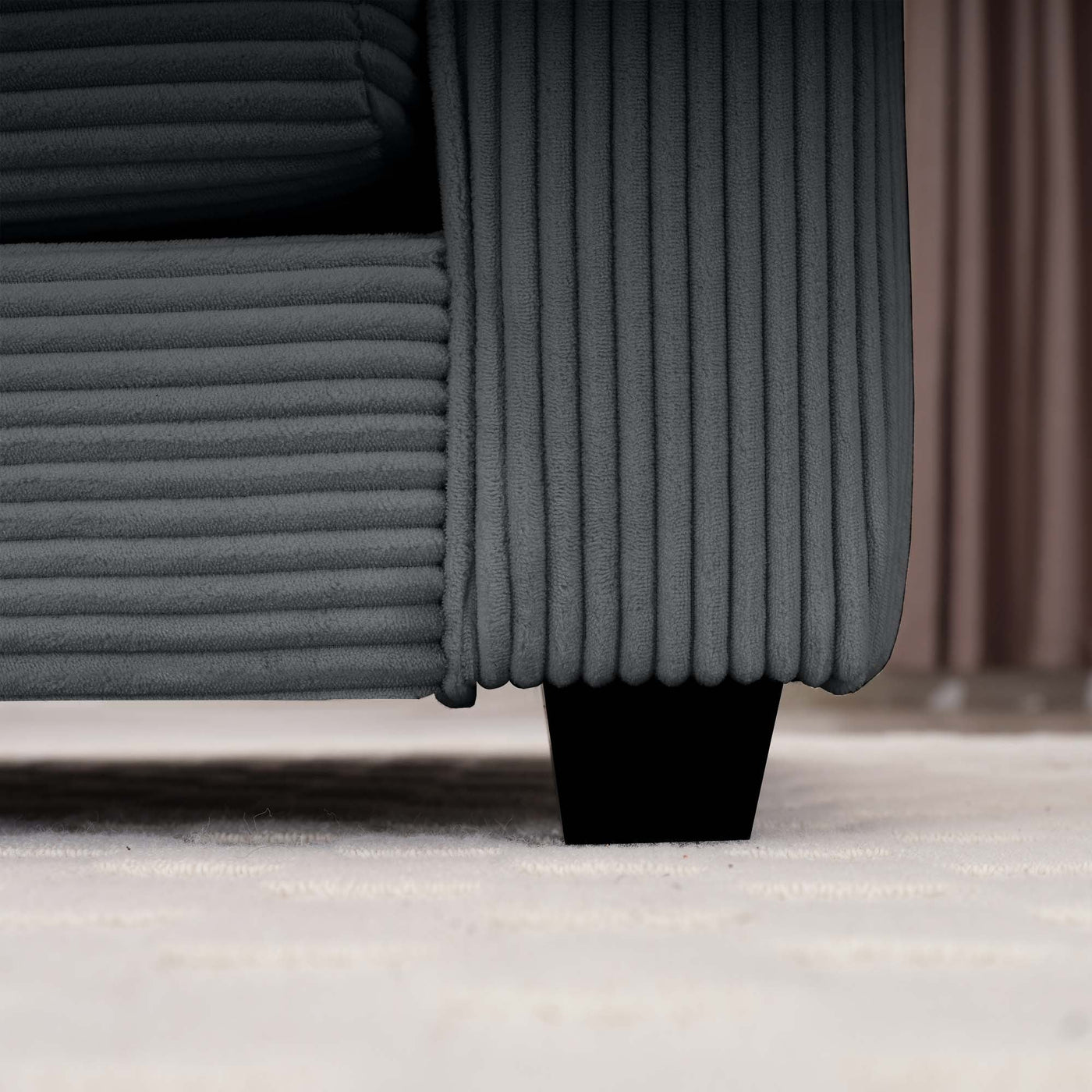 Contemporary Corduroy Two-Seater Sofa with Ottoman, Grey, Ideal for Small Spaces