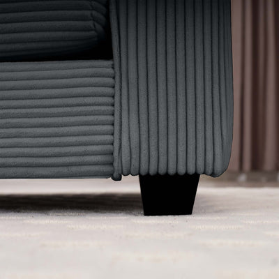 Contemporary Corduroy Two-Seater Sofa with Ottoman, Grey, Ideal for Small Spaces