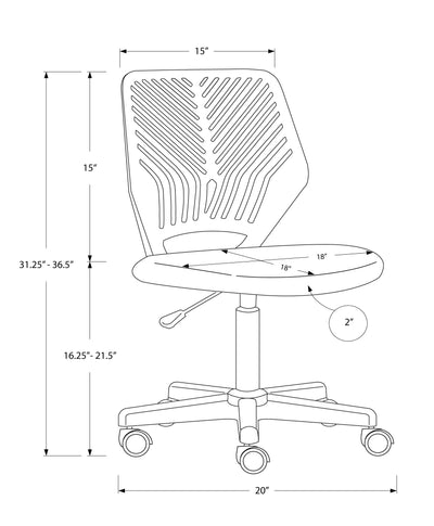 Office Chair, Adjustable Height, Swivel, Ergonomic, Computer Desk, Work, Juvenile, Black Mesh, Black Metal, Contemporary, Modern