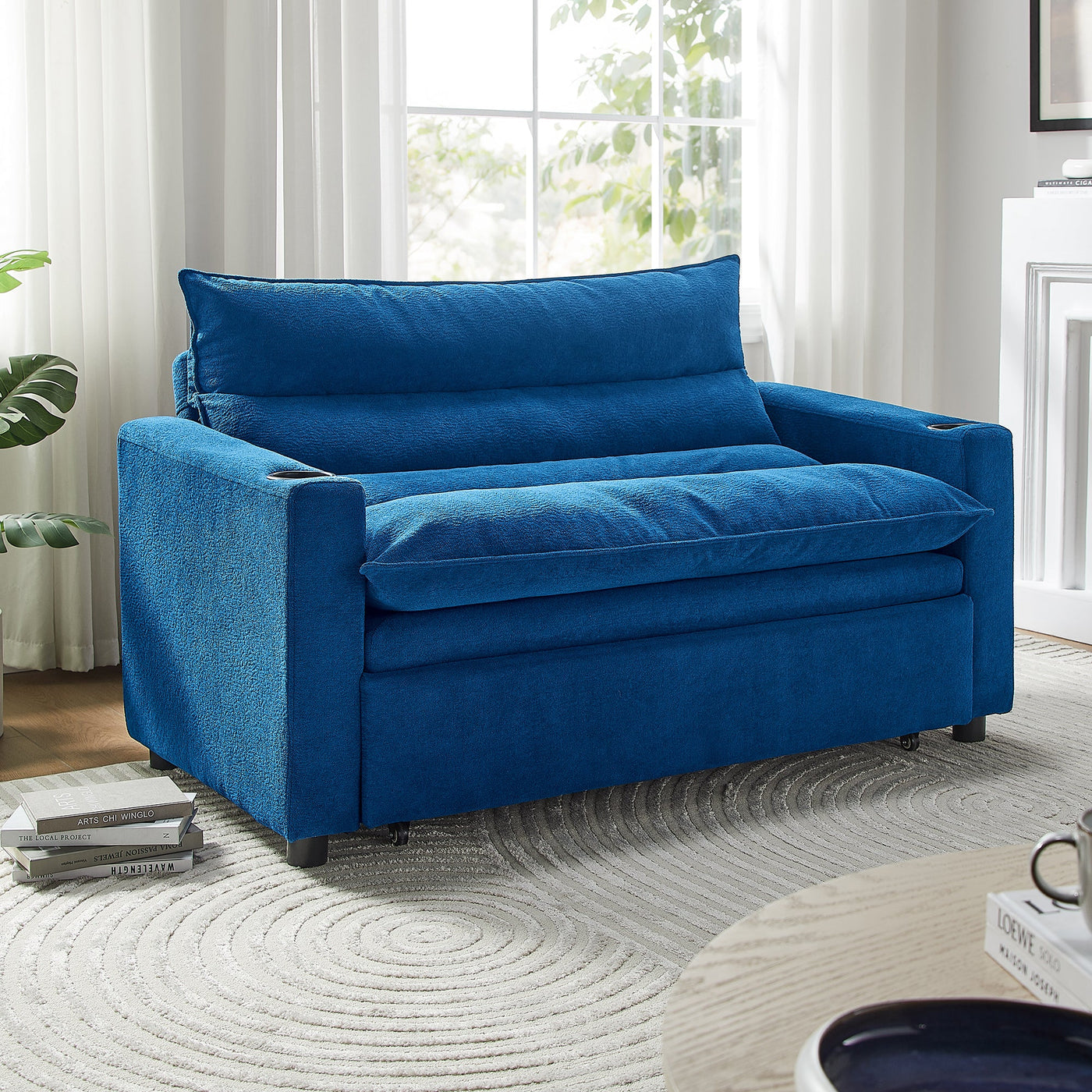 Convertible Sofa Bed, 3-in-1 Multi-Functional Velvet Sleeper Couch Pull-Out Bed, 47'' Loveseat Chaise Lounge with Adjustable Backrest , Living Room, Small Space