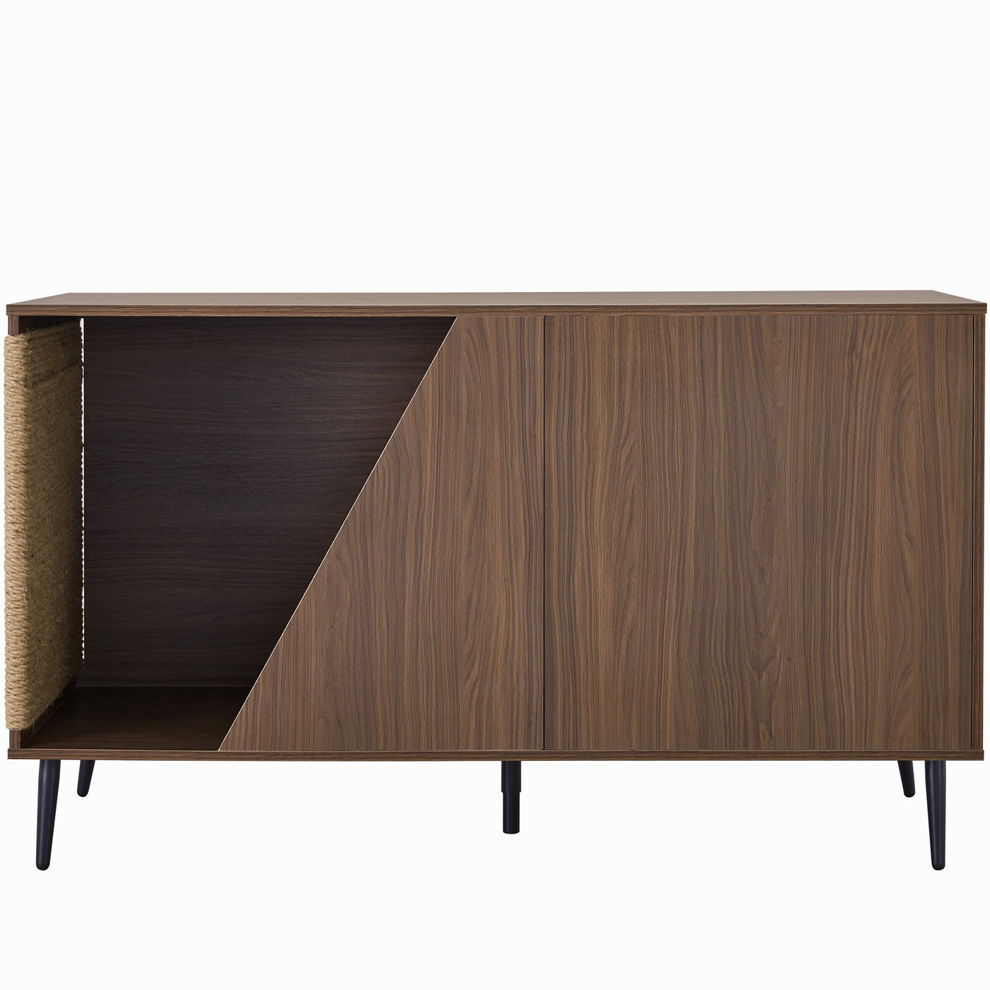 Furniture Style 2 in 1 Mid-century Modern Walnut Cabinet Side Table Design With Spring-loaded door Storage
