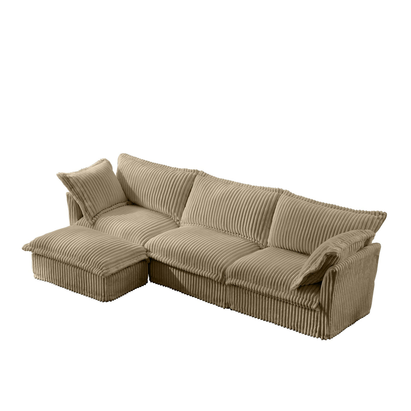 L-Shaped Slipcovered Sectional Sofa Couch, Comfy Deep Seat Cloud Couch with Convertible Ottoman & 2 Big Pillows, Modern Oversized 3 Seater Slipcovered Sofa Set for Living Room Office, Camel Corduroy