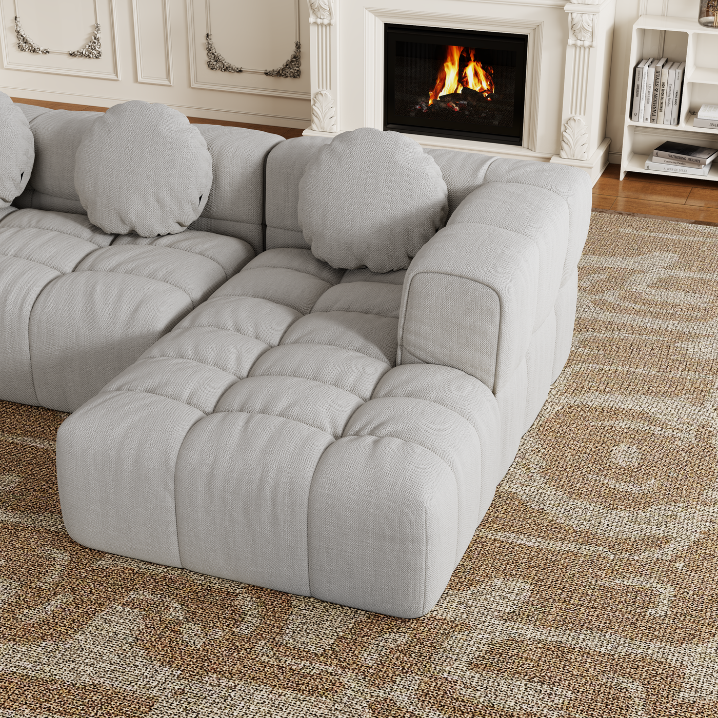 Modern upholstered combination sofa set, fully compressed modular 103' L-shaped combination living room sofa set with 3 pillows, free combination sofa for living room and bedroom (Right side recliner)