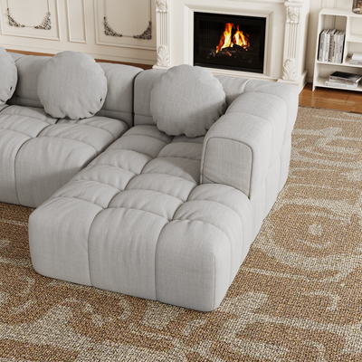 Modern upholstered combination sofa set, fully compressed modular 103' L-shaped combination living room sofa set with 3 pillows, free combination sofa for living room and bedroom (Right side recliner)