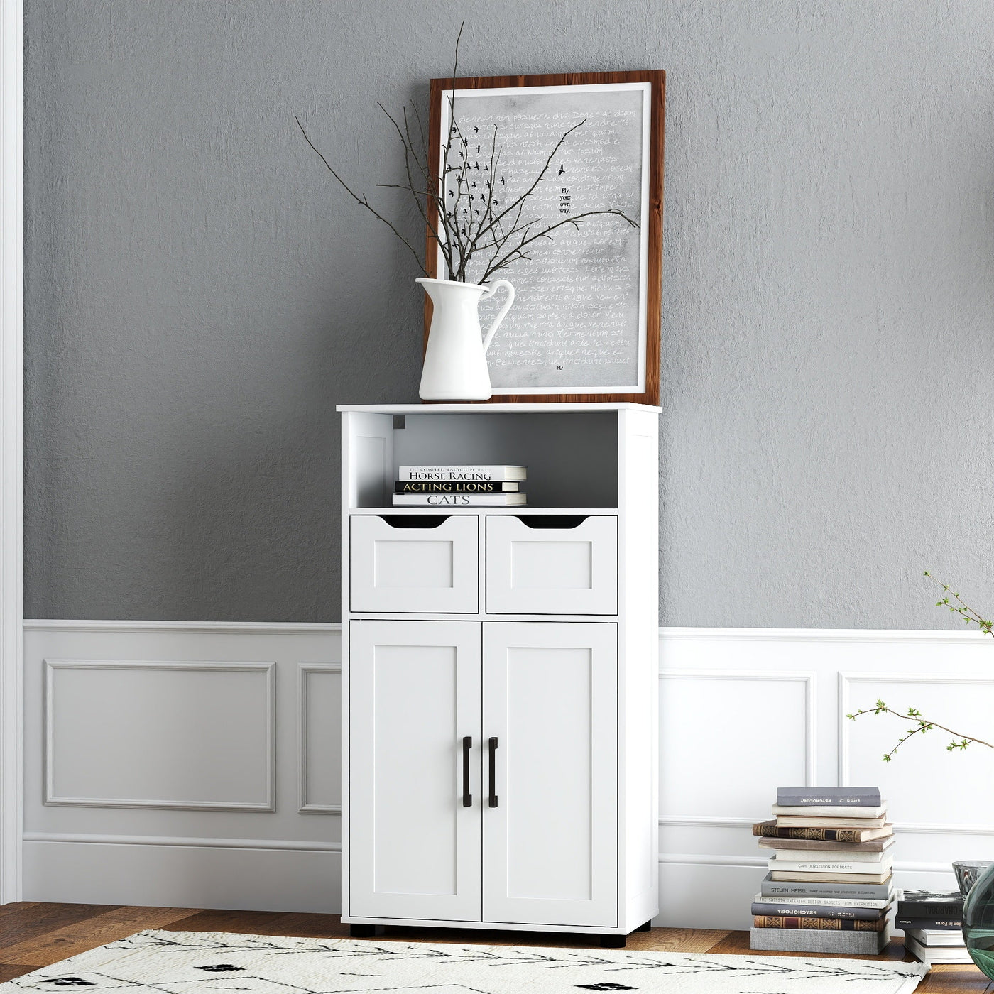 Farmhouse Storage Cabinet ,Versatile Double-Door Storage Cabinet with Adjustable Shelves - Perfect for Living Room & Dining Room