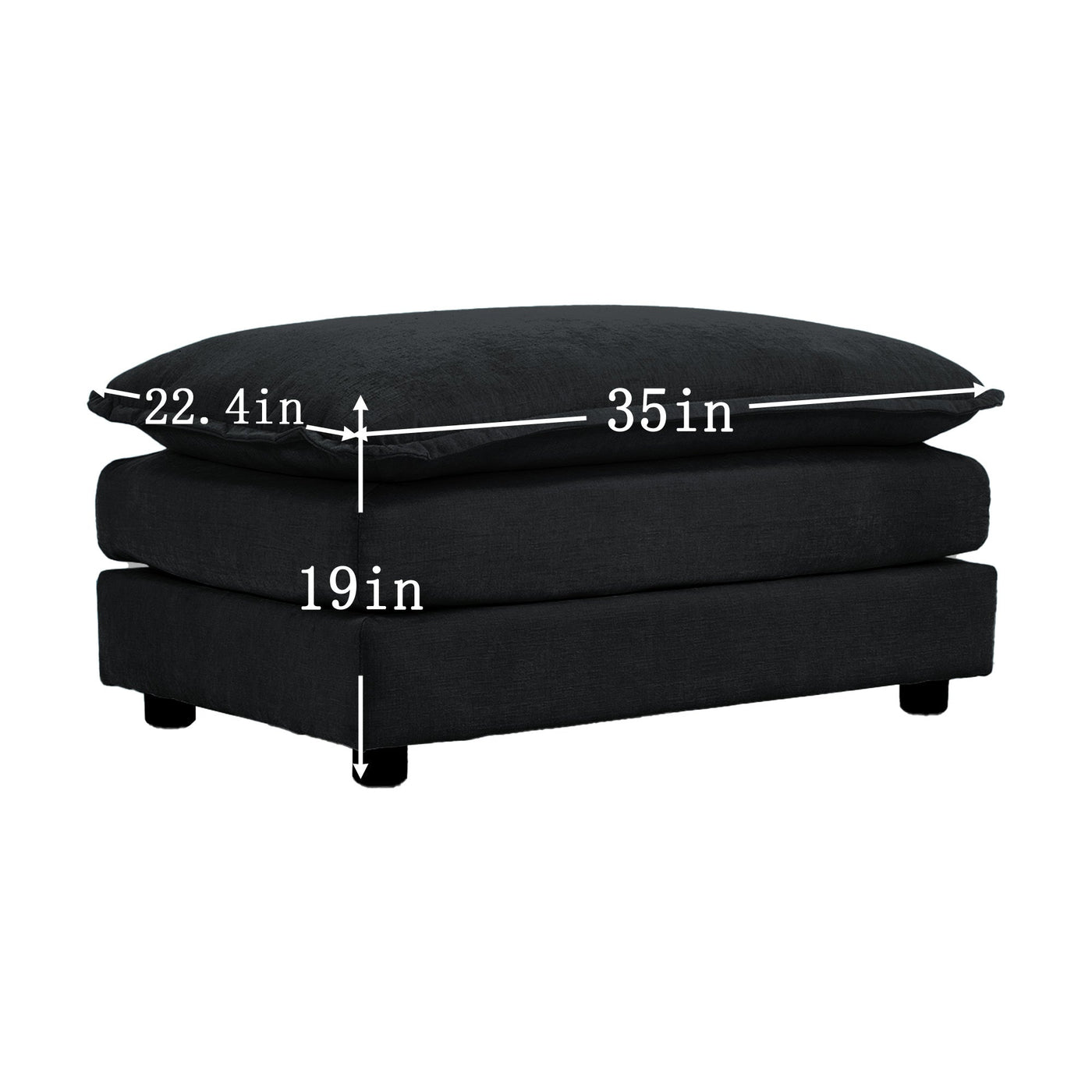 Chenille Two-Seater Sofa with 1 Footrest, 2 Seater L-Shaped Sectional with Ottoman,Loveseat with Ottoman for Small Living Space, Black Chenille