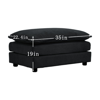 Chenille Two-Seater Sofa with 1 Footrest, 2 Seater L-Shaped Sectional with Ottoman,Loveseat with Ottoman for Small Living Space, Black Chenille