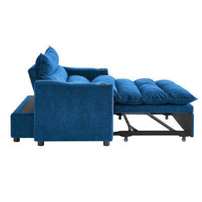 Convertible Sofa Bed, 3-in-1 Multi-Functional Velvet Sleeper Couch Pull-Out Bed, 47'' Loveseat Chaise Lounge with Adjustable Backrest , Living Room, Small Space