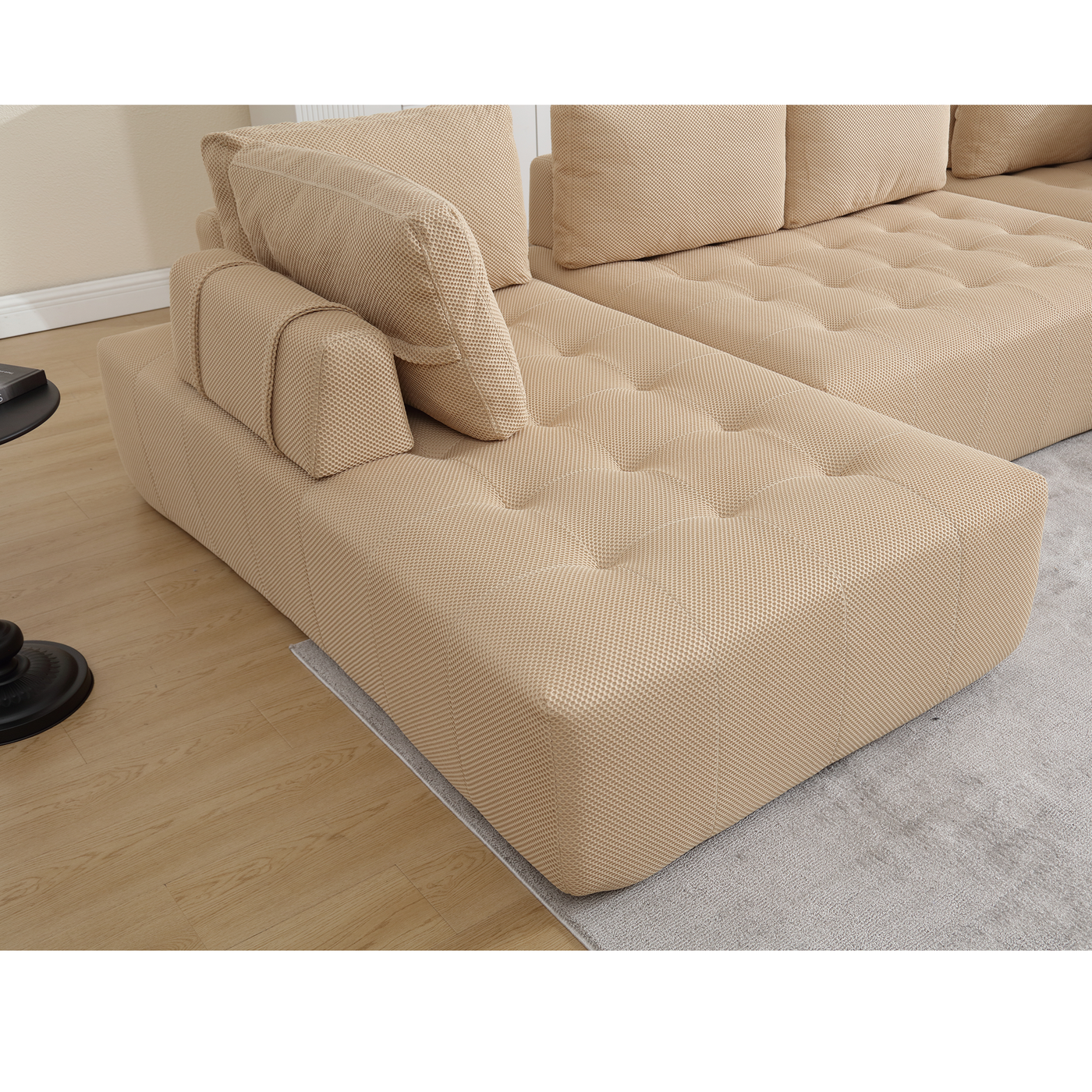 [NEW ARRIVED] [VIDEO PROVIDED]138.5 'Modular Combination Sofa, U-shaped Sofa, Living Room, Apartment, Upholstered ,6-seat Sofa, Free Combination Sofa (Mesh Fabric), Breathable Fabric, Khaki
