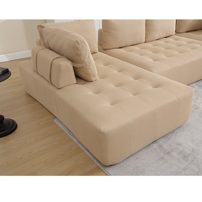 [NEW ARRIVED] [VIDEO PROVIDED]138.5 'Modular Combination Sofa, U-shaped Sofa, Living Room, Apartment, Upholstered ,6-seat Sofa, Free Combination Sofa (Mesh Fabric), Breathable Fabric, Khaki