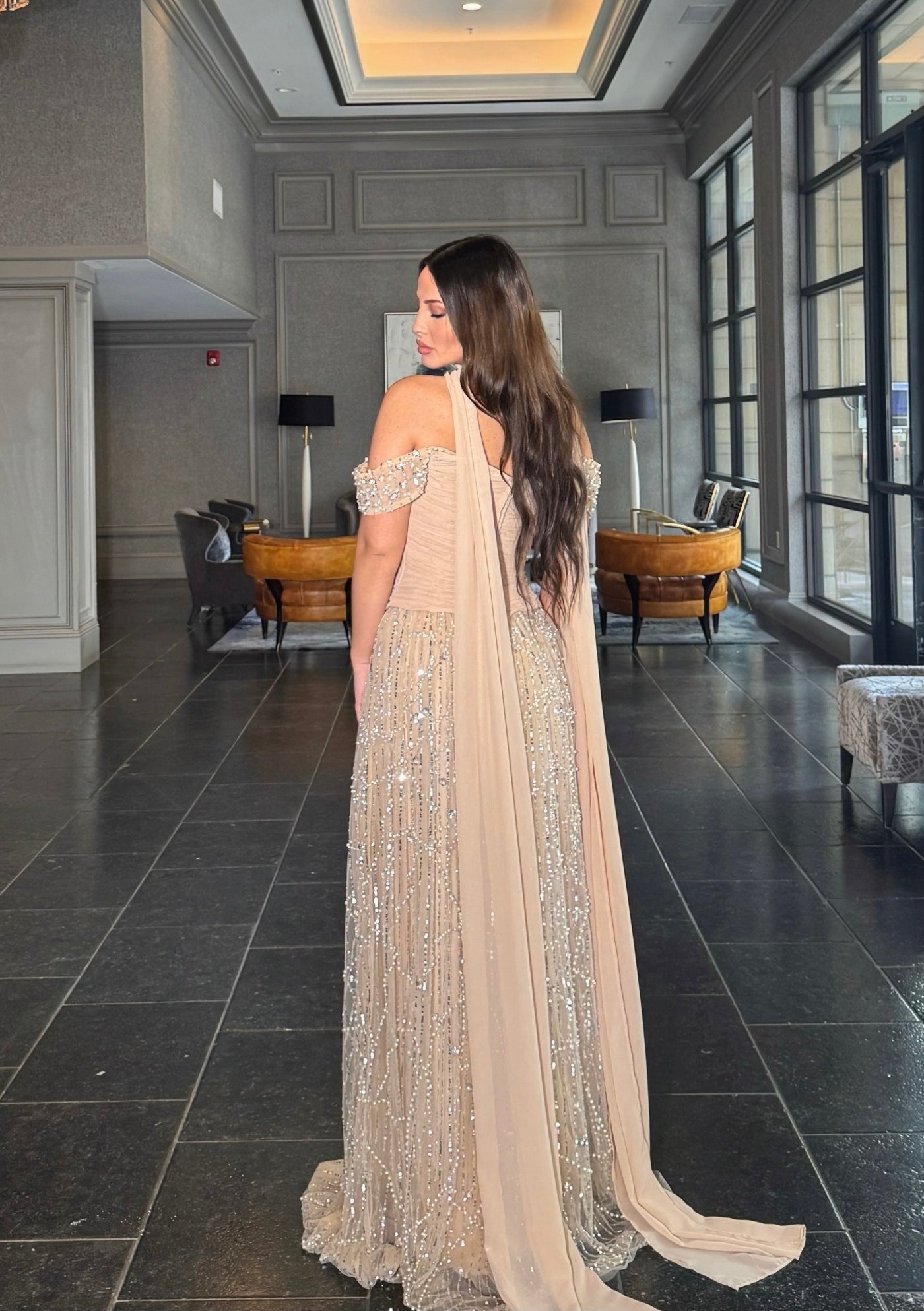 Mayssa Corset Off Shoulder Versitle Sequin Embellished Modest Evening Dress