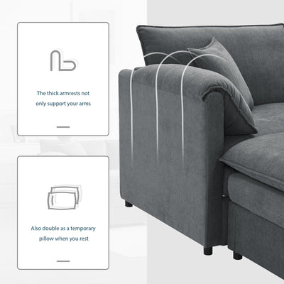 Chenille Modular Sectional Sofa with Deep and Wide Seat in Dark Gray, L Shaped Cloud Couch Set with Double Cushions, 4 Seat Sofa with Movable Ottoman
