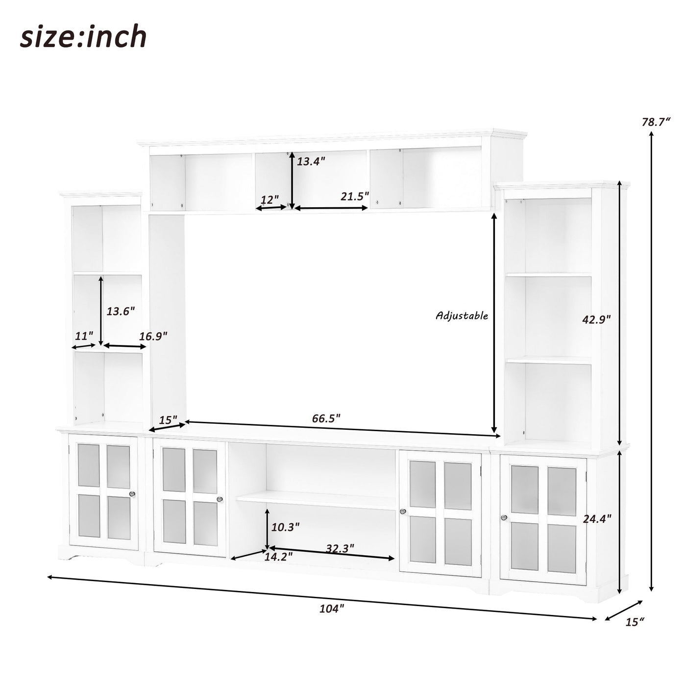 [VIDEO provided] ON-TREND Minimalism Entertainment Wall Unit with Bridge, Modern TV Console Table for TVs Up to 70', Multifunctional TV Stand with Tempered Glass Door, White (Old SKU: SD000009AAK)
