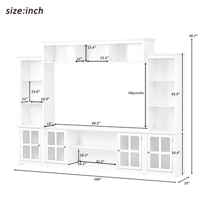 [VIDEO provided] ON-TREND Minimalism Entertainment Wall Unit with Bridge, Modern TV Console Table for TVs Up to 70', Multifunctional TV Stand with Tempered Glass Door, White (Old SKU: SD000009AAK)