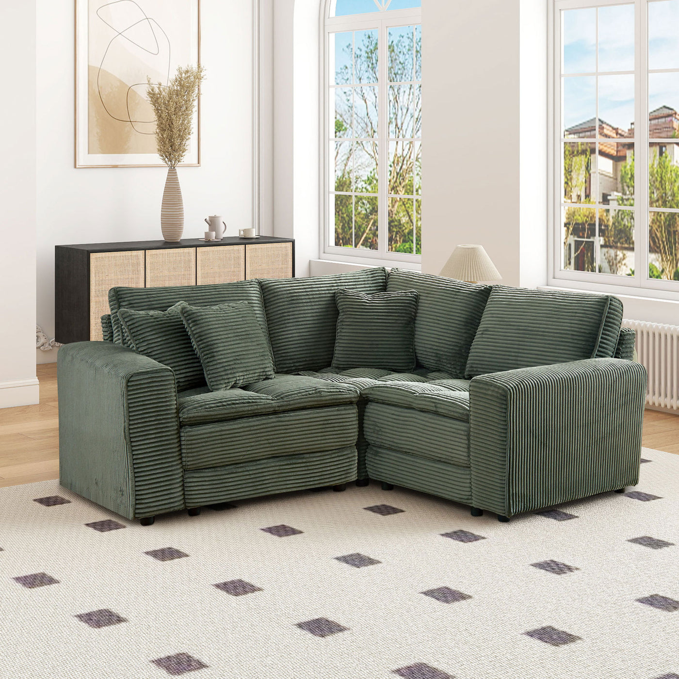 3 Seats(complimentary 3 pillows),Couch with Detachable Seat & Back Cushion, Corduroy Upholstery Sofa&Couch for Living Room,Apartment