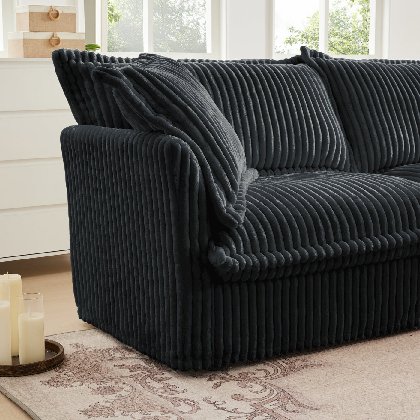 Slipcovered U Shape Sectional Wide and Deep Seat Sofa Couch, 4 Seater Sofa with French Edges Design Multiple Big Pillows, Soft Deep Seat Comfy Cloud Couch for Living Room, Apartment, Gray Corduroy