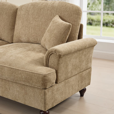 Classic U Shape 4 Seater Modular Sectional Sofa Couch with Flared Arms and Removable Ruffles Pleats Skirts and Spindle Legs, Chenille Deep Seat Cloud Sofa with Movable Ottomans, Light Coffee