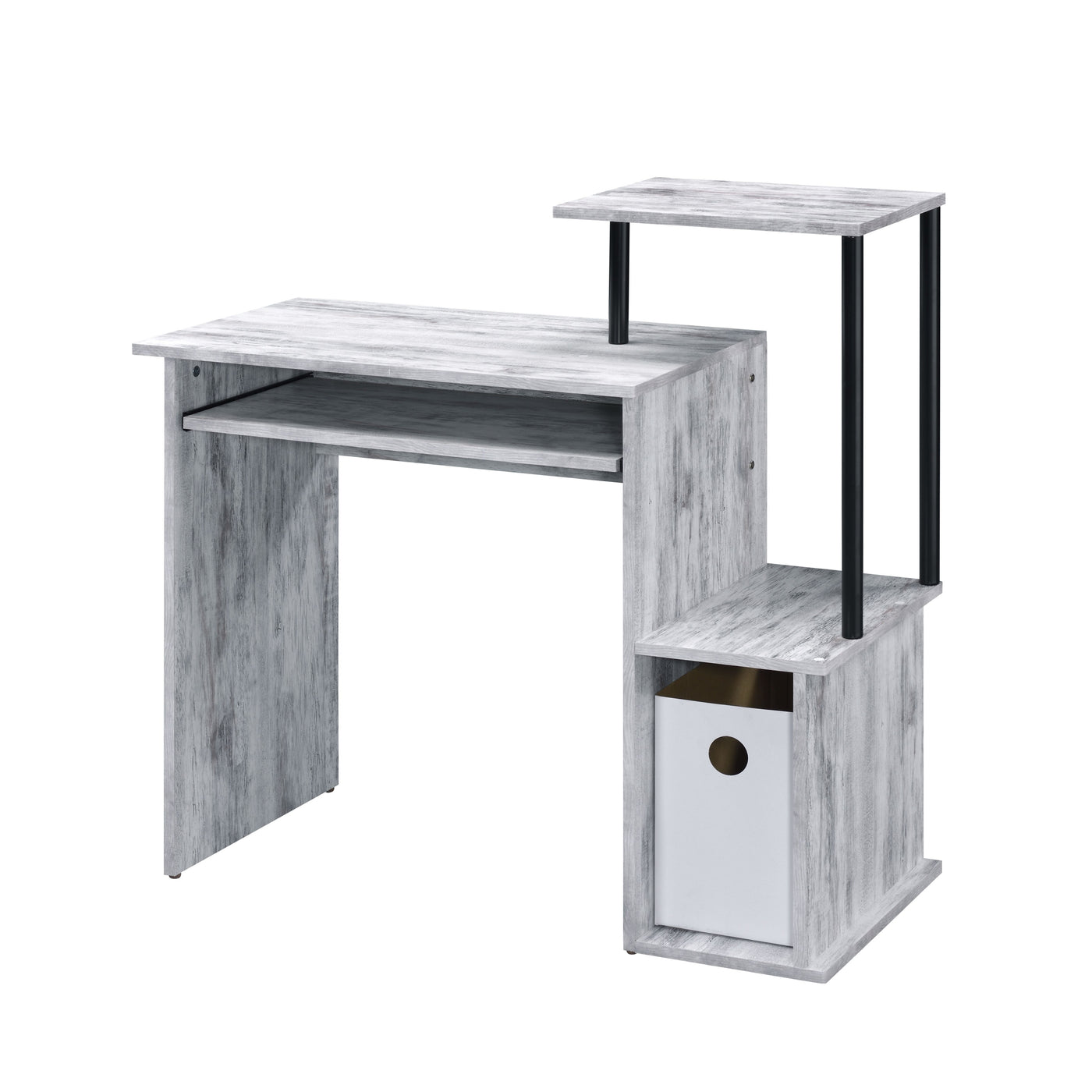 Antique White and Black Computer Desk with Keyboard Tray