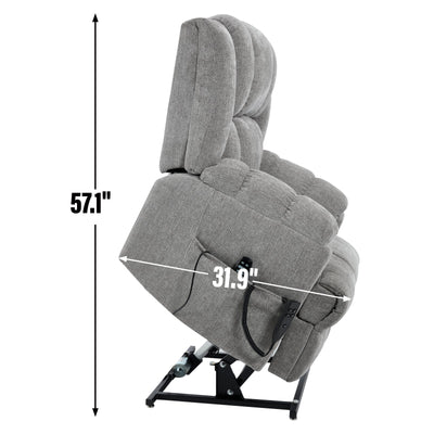 Dual Motor Heat Massage Infinite Position Up to 350 LBS Electric Power Lift Recliners with Power-Remote, Medium-firm and Heavy Duty, Light Grey