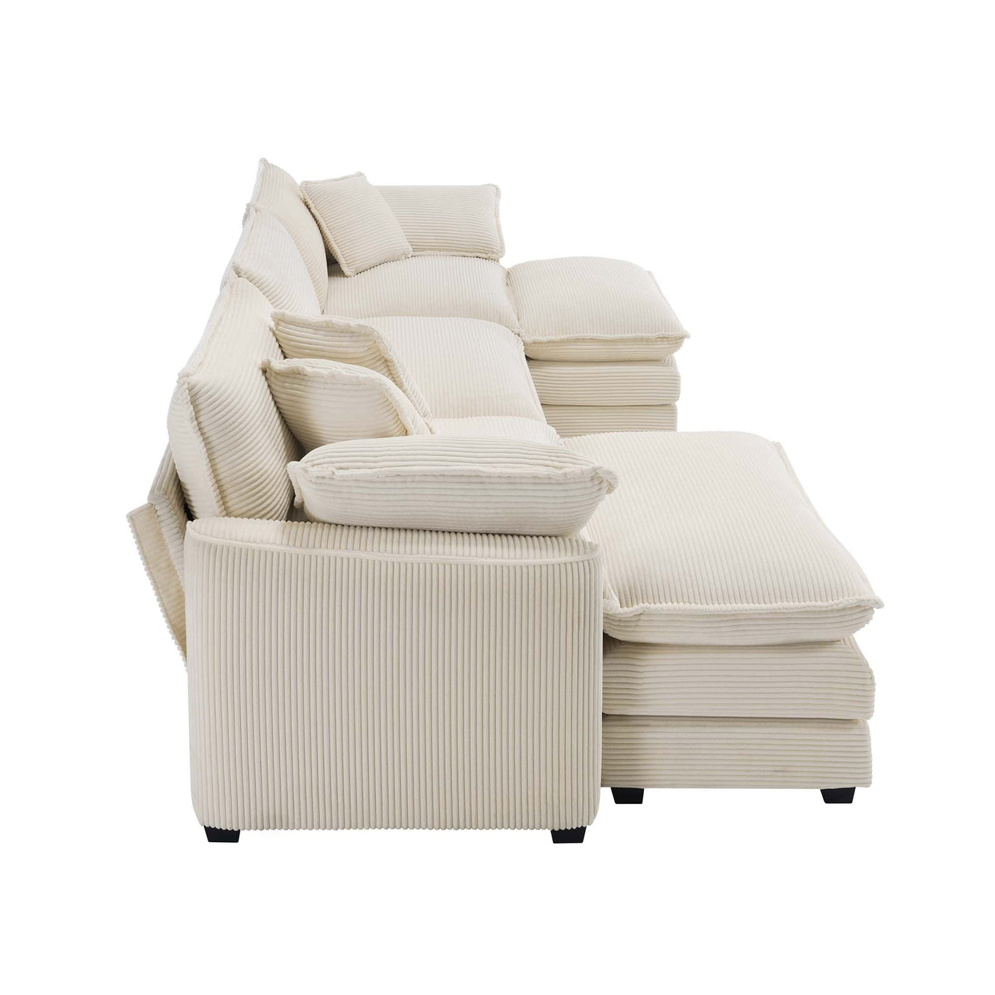 Oversized Modular Cushion Sofa with Ottomans, Comfy Upholstered U-Shaped Convertible Corner Sectional Sofa, Light Beige Corduroy