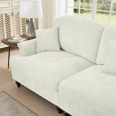 Classic U Shape 4 Seater Modular Sectional Sofa Couch with Flared Arms and Removable Ruffles Pleats Skirts and Spindle Legs, Chenille Deep Seat Cloud Sofa with Movable Ottomans, Beige White