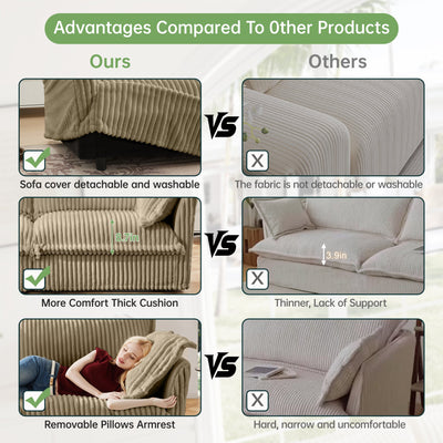 Slipcovered U Shape Sectional Deep Seat Sofa Couch, 3 Seater Sofa with French Edges Design Multiple Big Pillows, Modular Deep Seat Sectional Sofa Comfy Cloud Couch for Living Room, Apartment, Camel