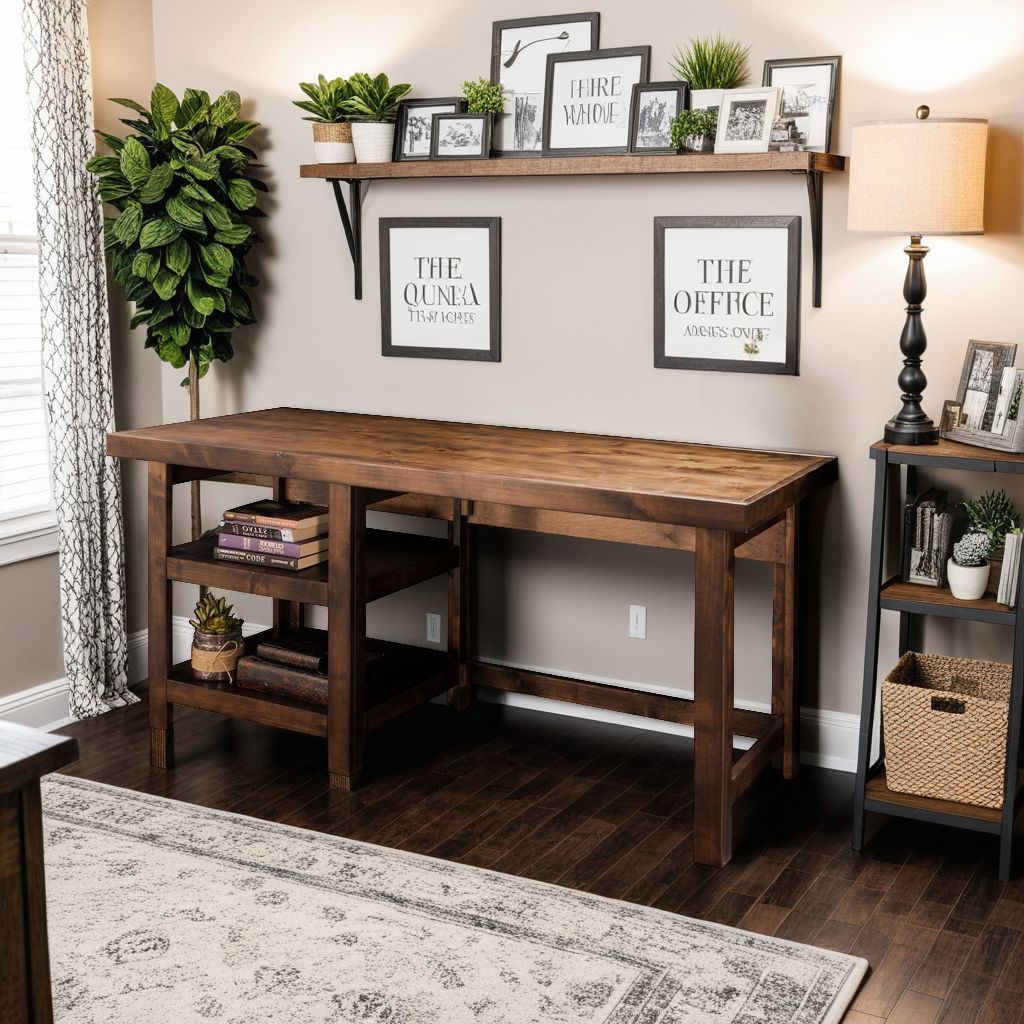 60 inch Workstation Desk, No Assembly Required, Whiskey Finish