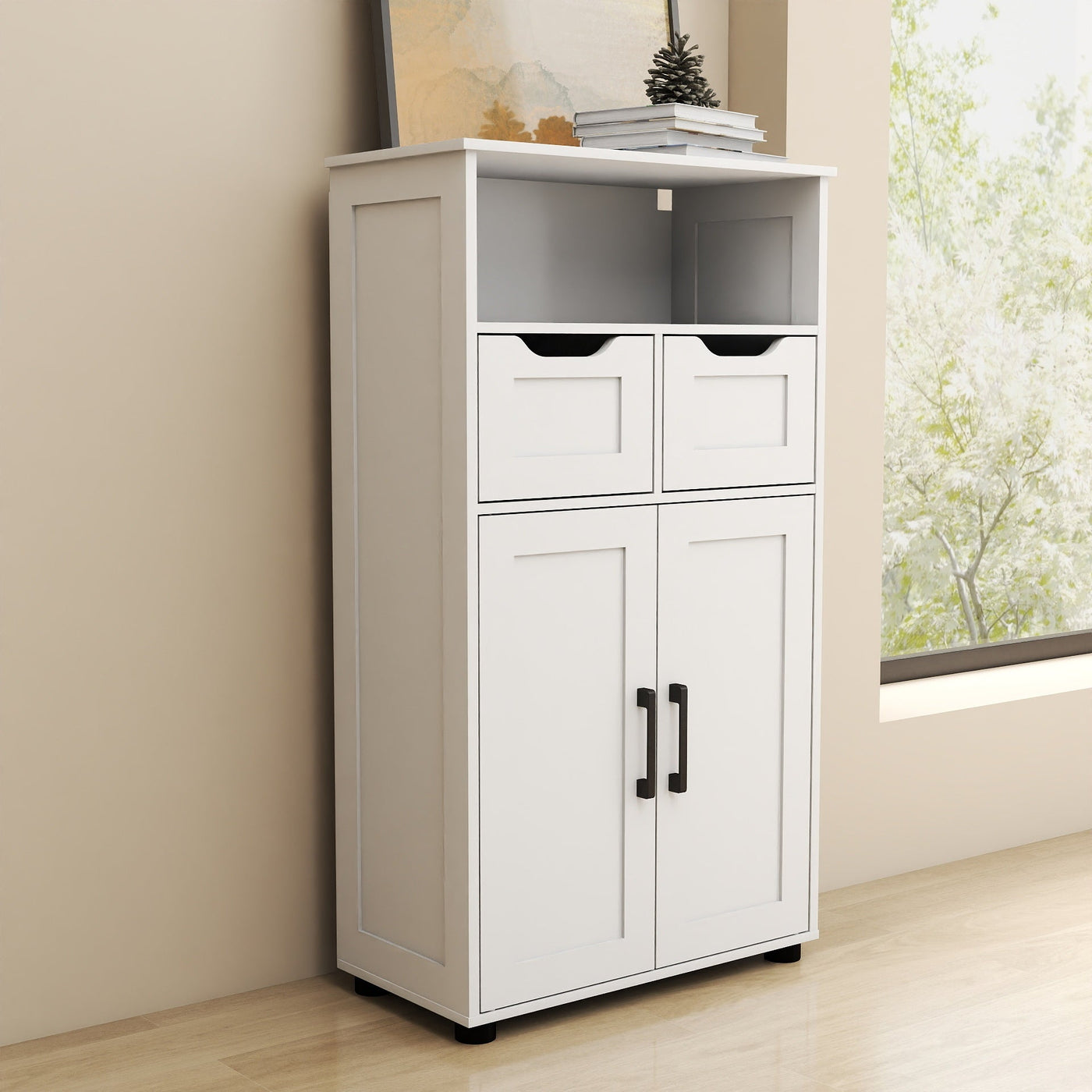 Farmhouse Storage Cabinet ,Versatile Double-Door Storage Cabinet with Adjustable Shelves - Perfect for Living Room & Dining Room
