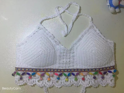Women Summer Vacation Sleeveless Solid Slim Tie Crochet Crop Top Crochet hook