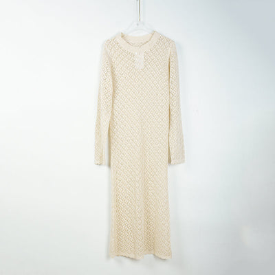 Winter Knitting Midi Dress Solid Color Knitted Hollow Out Cutout Out Long Sleeve Slim Fit Sexy Dress Women Crochet hook
