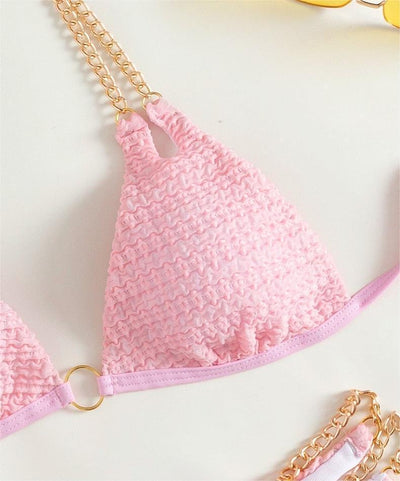 Bikini Chain Split Swimsuit Bandage Triangle Hollow Out Cutout Beach Swimsuit Women