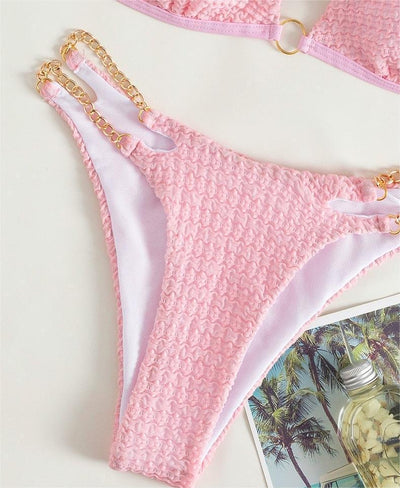 Bikini Chain Split Swimsuit Bandage Triangle Hollow Out Cutout Beach Swimsuit Women