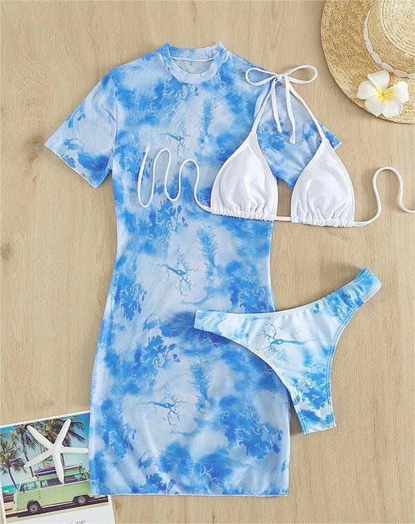 Bikini Outer Single Swimsuit Bikini Women Split Sleeved Blouse Swimsuit Three Piece Yongzh