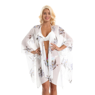 Simple Orchid Printing Vacation Beach Bikini Cardigan Chiffon Sunscreen Jacket
