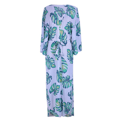 Rayon Japanese Banana Leaf Loose Sunscreen Clothes Beach Cover-up Bikini Jacket Swimsuit Outwear Women Cardigan