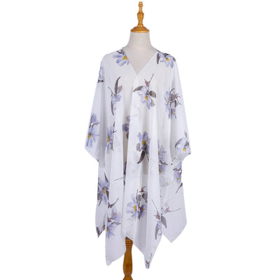 Simple Orchid Printing Vacation Beach Bikini Cardigan Chiffon Sunscreen Jacket