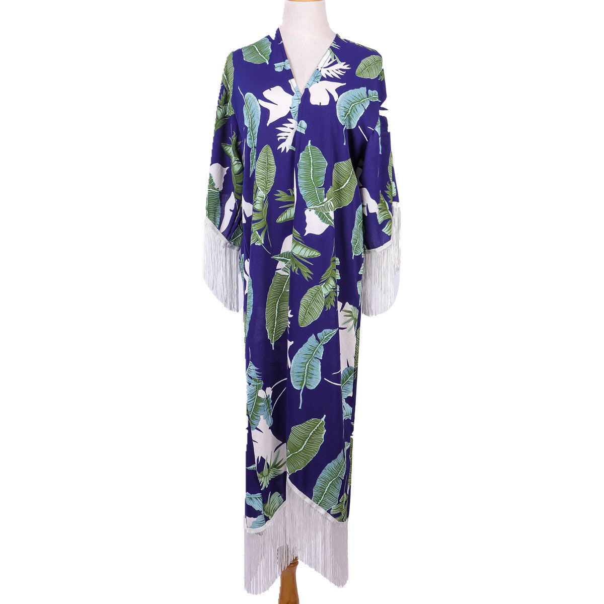 Summer Holiday Trend Leaf Pattern Tassel Bikini Jacket Sun Protective Blouse Cardigan