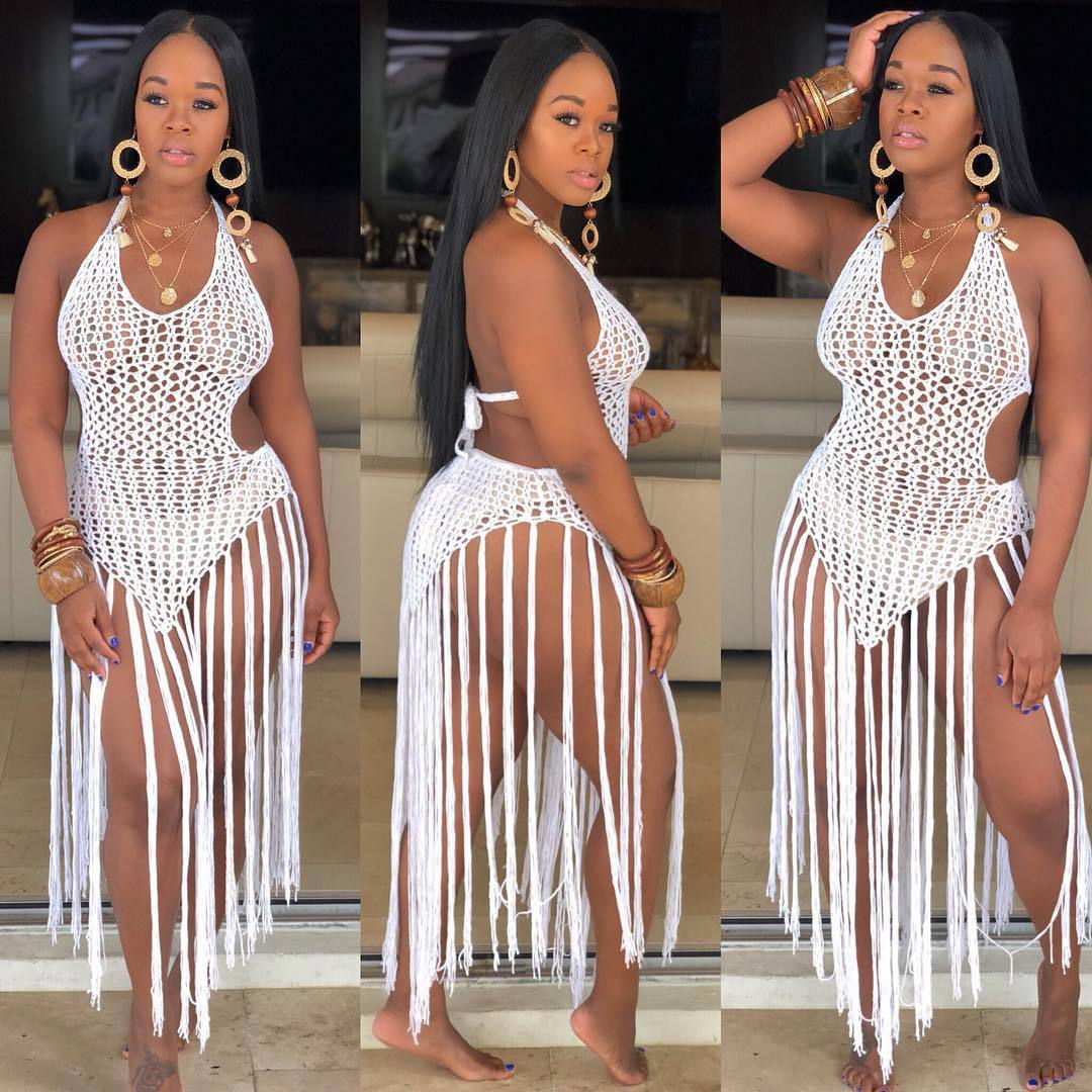 Women Clothing Long Tassel Woven Two Way Tassel Beach Dress