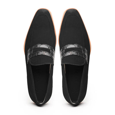 11-020-BLK MEO 3 Sueded Goatskin Penny Loafer, Black