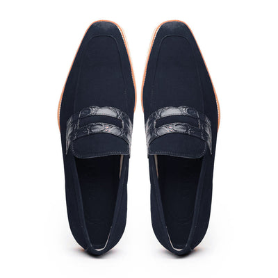 11-020-NVY MEO 3 Sueded Goatskin Penny Loafer, Navy