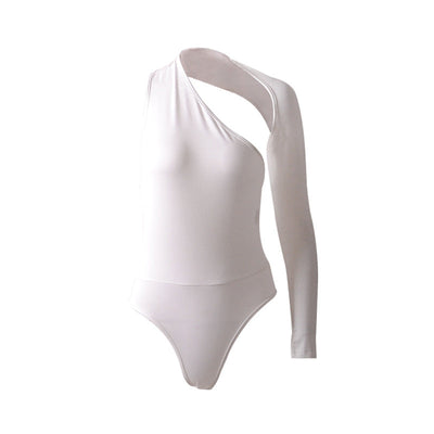Autumn Winter Sexy One-Shoulder Tight Bodysuit Street Milk Silk Bottoming Top Women