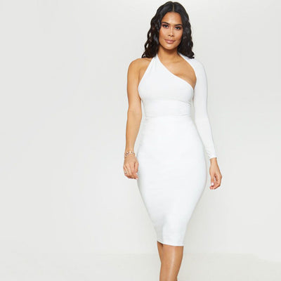 Autumn Winter Sexy One-Shoulder Tight Bodysuit Street Milk Silk Bottoming Top Women