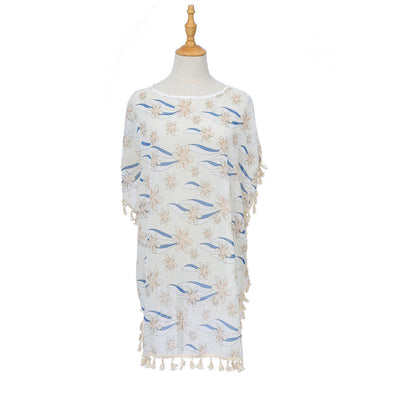 Women Fresh Floral Print Tassel All Match Blouse