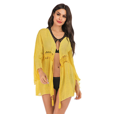 Seaside Vacation Beach Beach Cover Up Swimsuit Outer Wear Women Loose Hand Crocheting Sun Protection Shirt Jacket