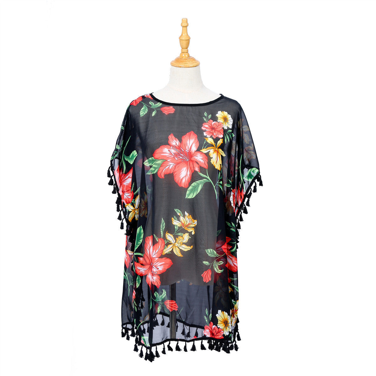 Women Fresh Floral Print Tassel All Match Blouse