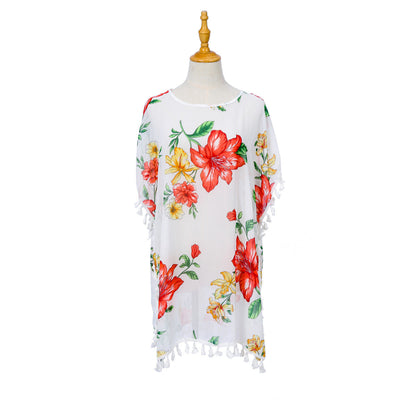 Women Fresh Floral Print Tassel All Match Blouse