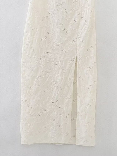 Women Clothing Summer Sexy Hollow Out Cutout Embroidered Midi Dress