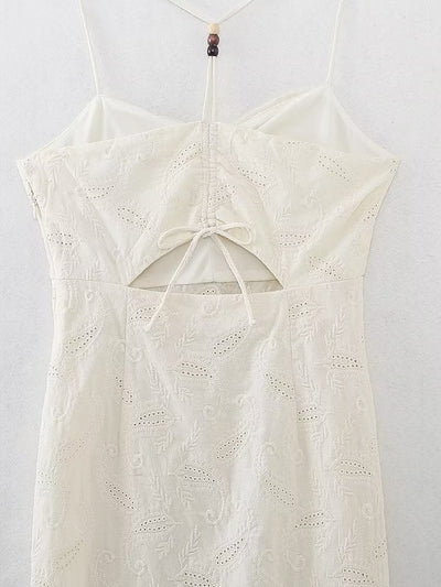 Women Clothing Summer Sexy Hollow Out Cutout Embroidered Midi Dress