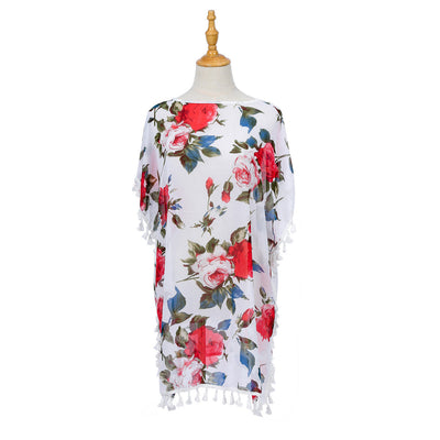 Women Fresh Floral Print Tassel All Match Blouse